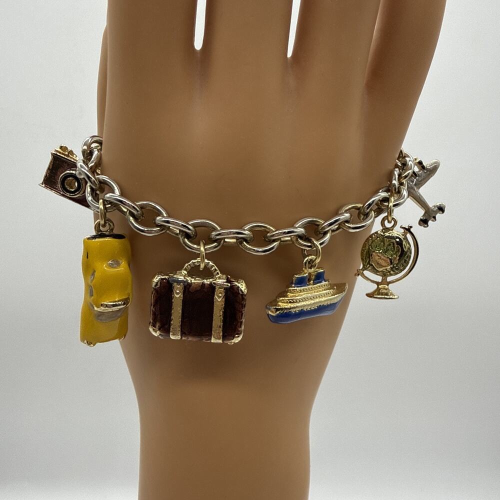 Fun Whimsical Travel Charm Bracelet With 6 Enamel Charms